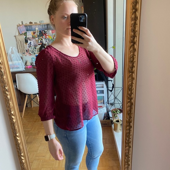 Sheer Wine Pins and Needles Top - Picture 3 of 4